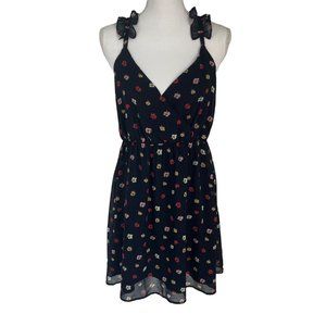 Madewell Ruffle Strap Confetti Floral Navy Blue Sleeveless Wrap Mini Dress 4